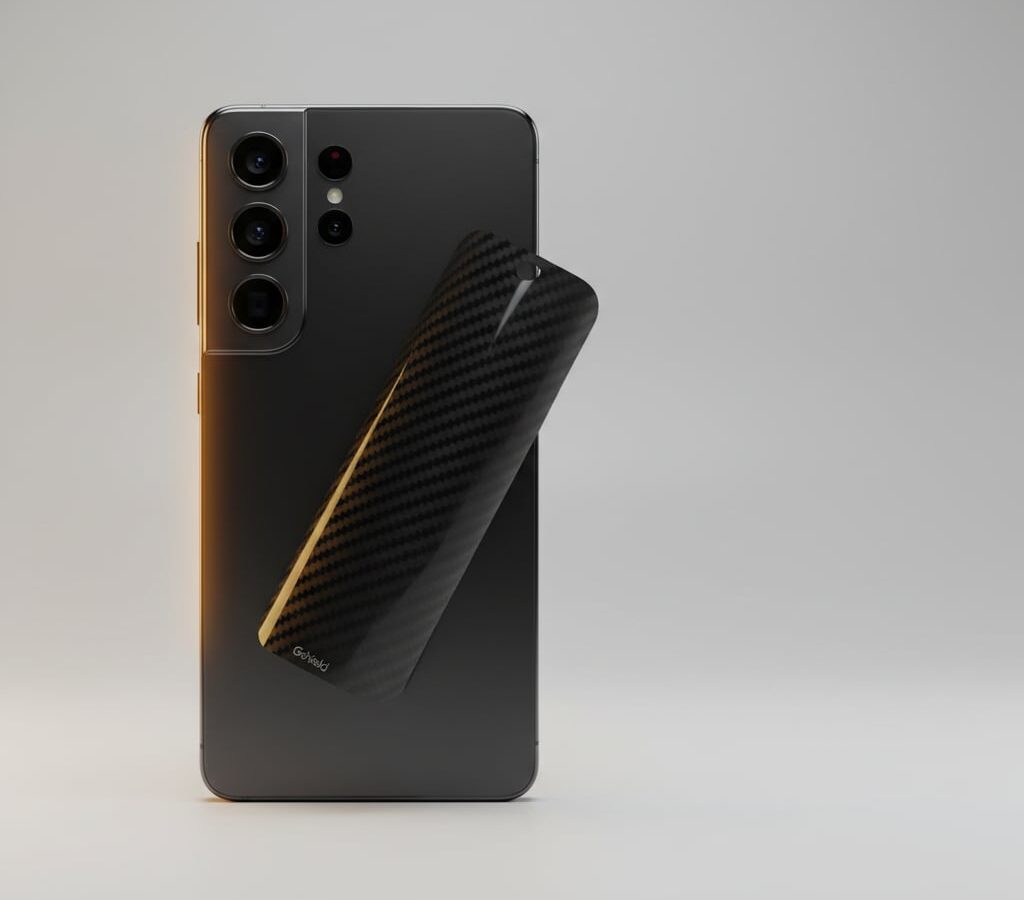 Película para S25 Plus Traseira de Fibra de Carbono Preta Gshield: proteção real para a parte de trás do seu Galaxy